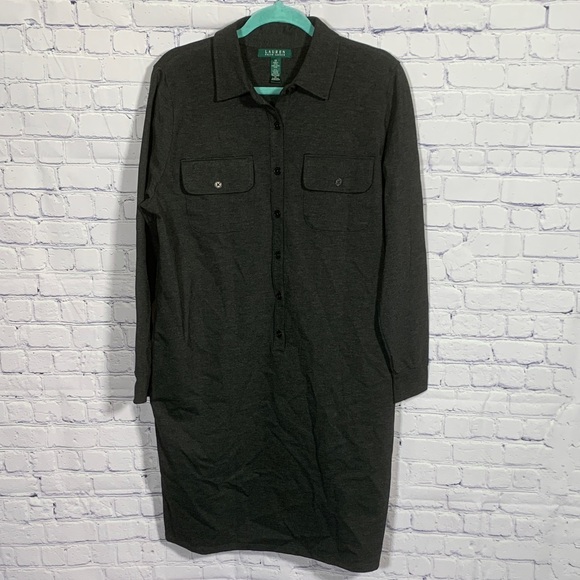 Lauren Ralph Lauren Dresses & Skirts - Lauren Ralph Lauren Womens Long Sleeve Shirt Dress Dark Gray Size 1X Casual